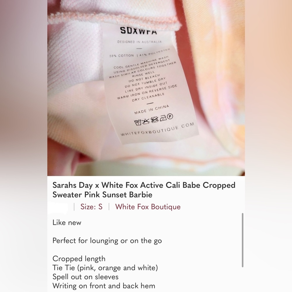 Sarah’s Day x White Fox Active Pink & Orange Cali Tie Dye Sweater Sweatshirt -S - Picture 11 of 12